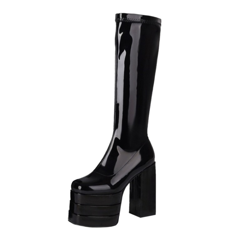 Chunky black patent clearance boots