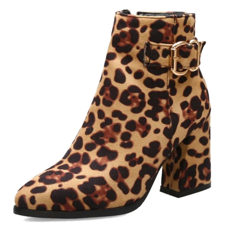 Chunky heel leopard clearance booties