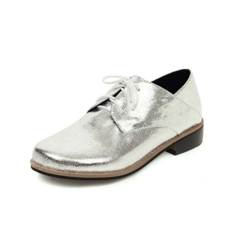 Casual British Lace Up Loafer Oxford Shoes - Silver by Emma Jones