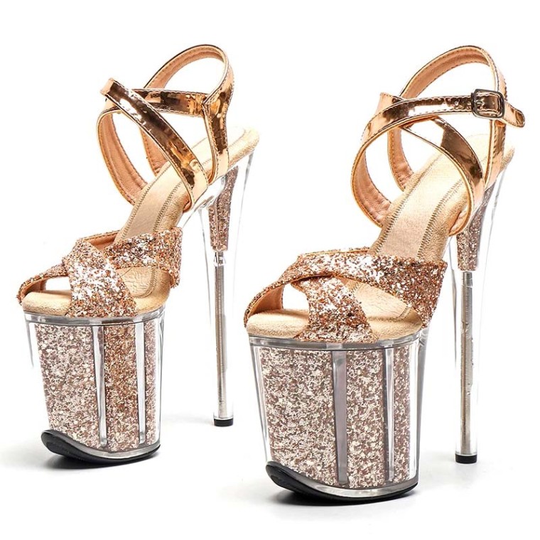 Sexy Shoes Peep Toe Stiletto Heels Glitters Ankle Cross Straps Platforms Sandals Gold Synthetic in Sexy Heels Platforms 139.70