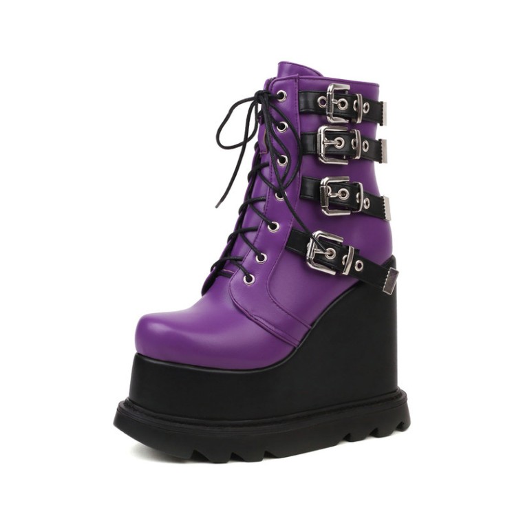 Women's Gothic Platform Ankle Boots, Round Toe Lace Up Buckle