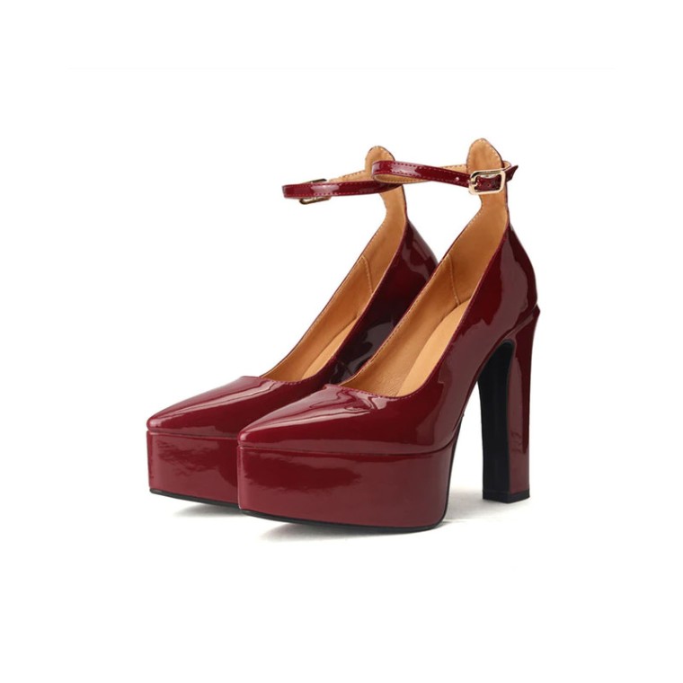 Burgundy closed toe block on sale heels