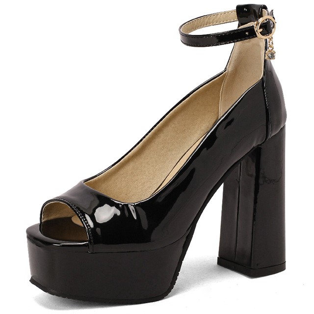 Lib Peep Toe Ankle Buckle Straps Chunky Heels Platforms Pumps Black In Sexy Heels And Platforms 1986