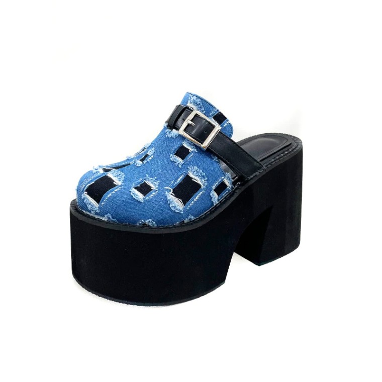 Amazon.com | Gradinery Platform Heels for Women Denim Chunky High Heel  Sandals Peep Open Toe Ankle Buckle Strap Backless Heeled Sandals Casual  Comfort Dress Sandals Shoes US 6 | Platforms & Wedges