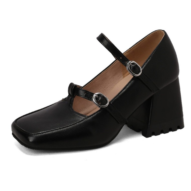 Classic Buckle Strap Patent Leather Block Heel Mary Jane Pumps