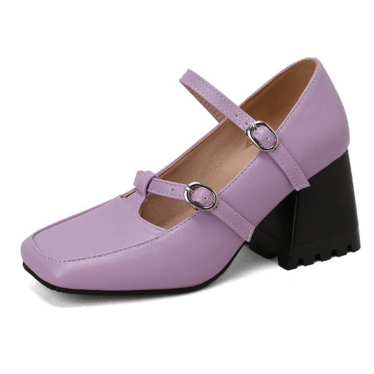 Chunky Heeled Double Strap Mary Jane Shoes