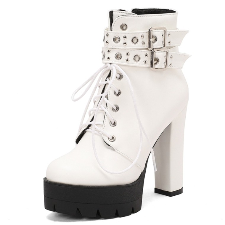 White boots outlet with straps