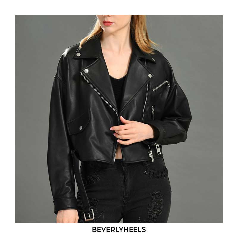Black Leather jacket, black/champagne