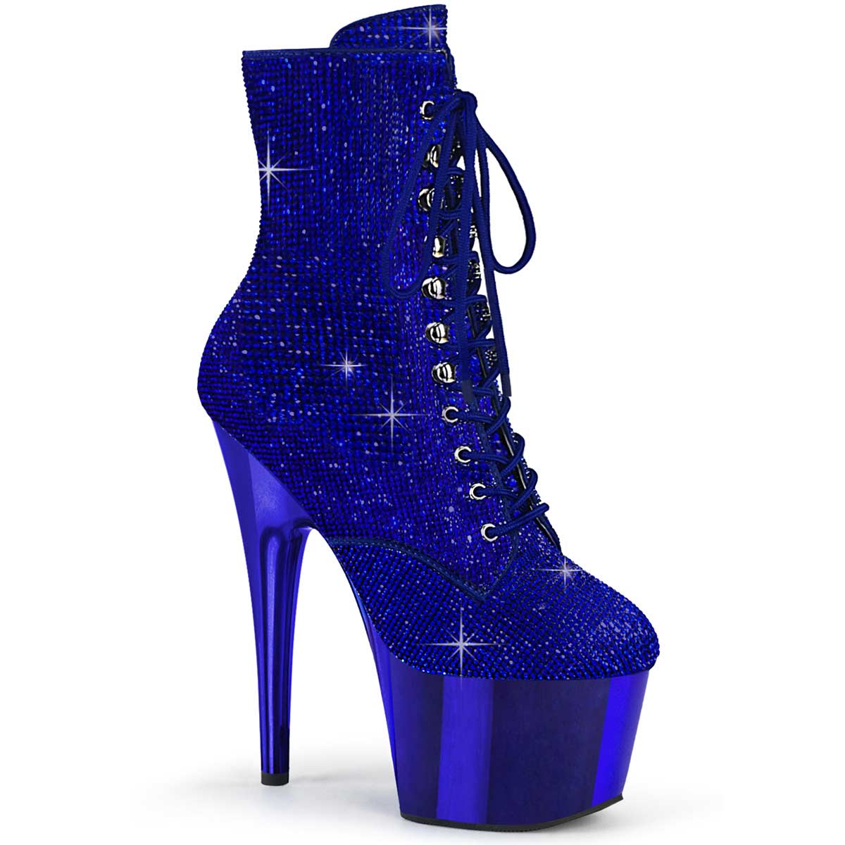 Pleaser Adore-1020CHRS - Royal Blue Rhinestones Chrome in Sexy