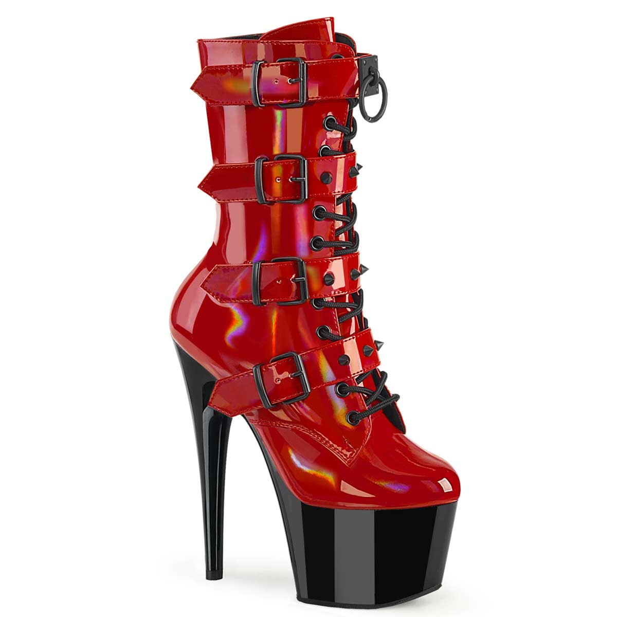 Pleaser Adore-1046TT - Red Hologram Patent Black in Sexy Boots - $107.95