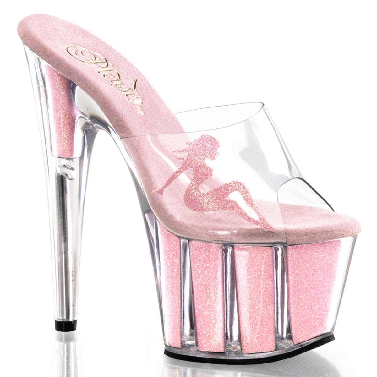 Pleaser Adore-701-4 - Clear/Baby Pink Glitter in Sexy Heels & Platforms ...