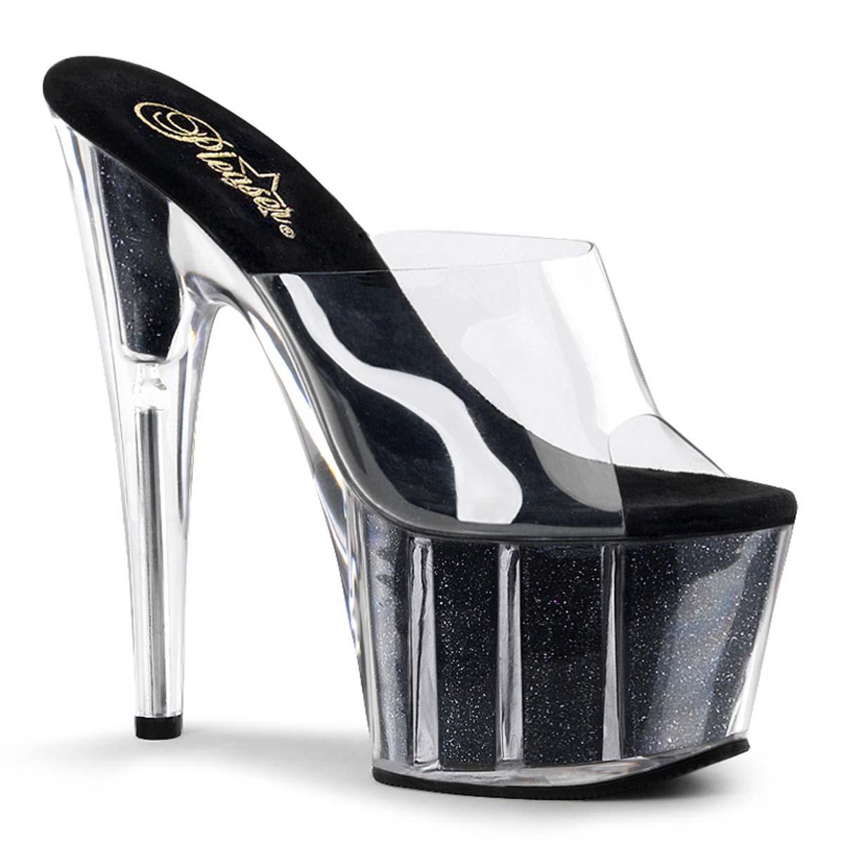 Pleaser Adore-701G - Clear/Black Glitter in Sexy Heels & Platforms - $55.95