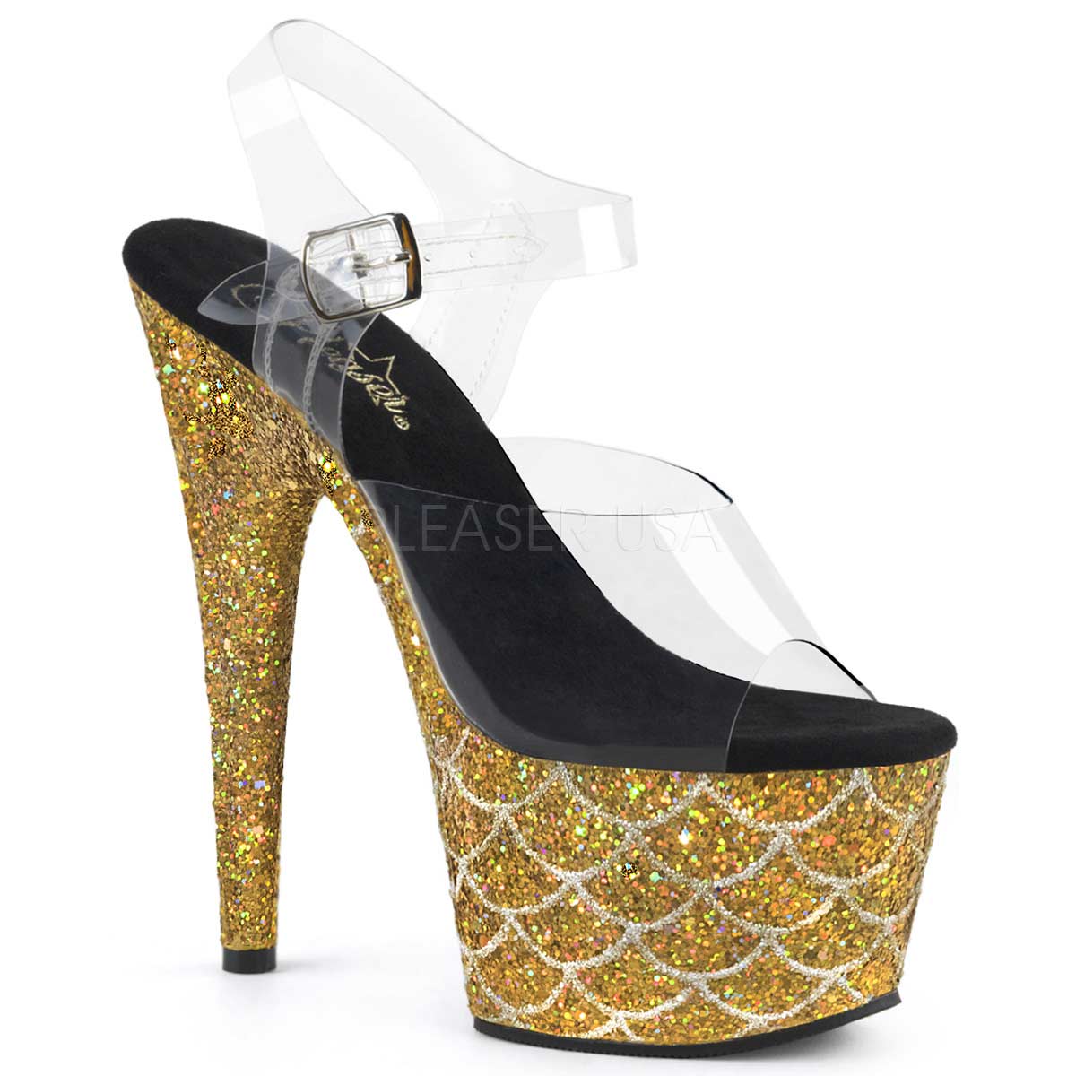 Pleaser Adore-708MSLG - Clear Gold Multi Glitter in Sexy Heels ...