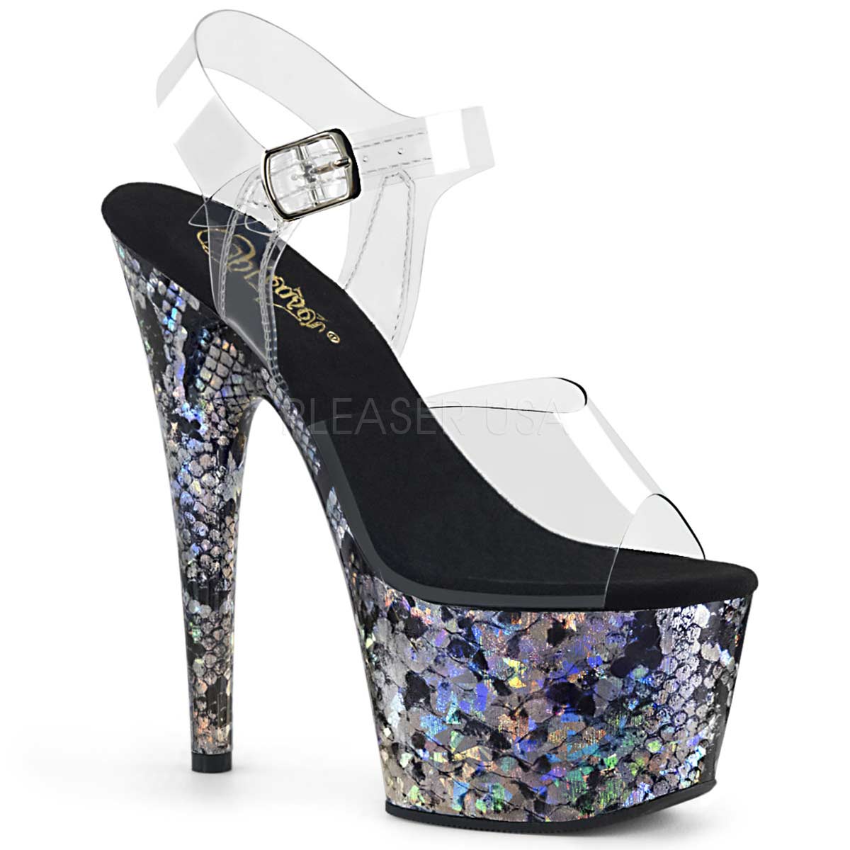 Pleaser Adore-708SP - Clear Silver Hologram Snake Print in Sexy Heels ...