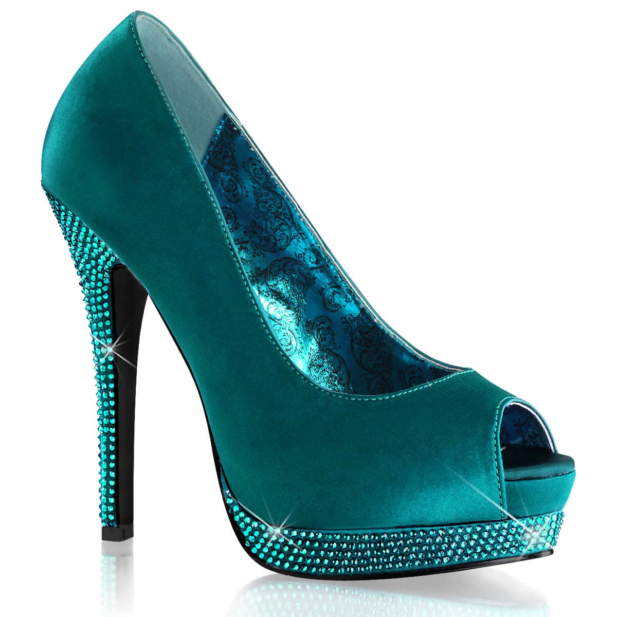 Pleaser Bordello BELLA-12R - Turquoise Satin in Sexy Heels & Platforms ...
