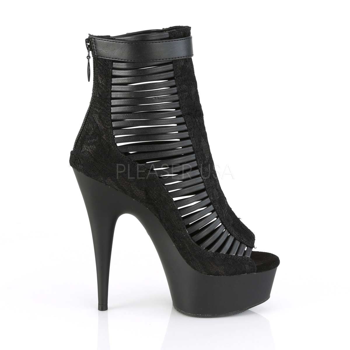 Pleaser Delight 600 27lc Black Faux Leather Fabric Matte In Sexy