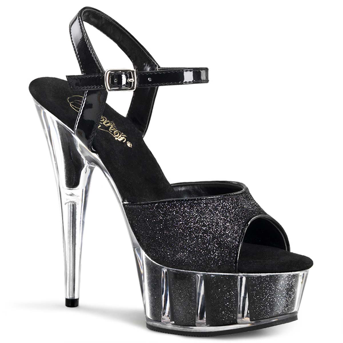 Pleaser Delight-609-5G - Black Glitter/Black Glitter in Sexy Heels ...