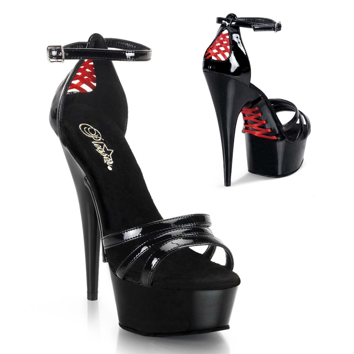 Pleaser Delight-662 - Black Patent/Black in Sexy Heels & Platforms - $69.95