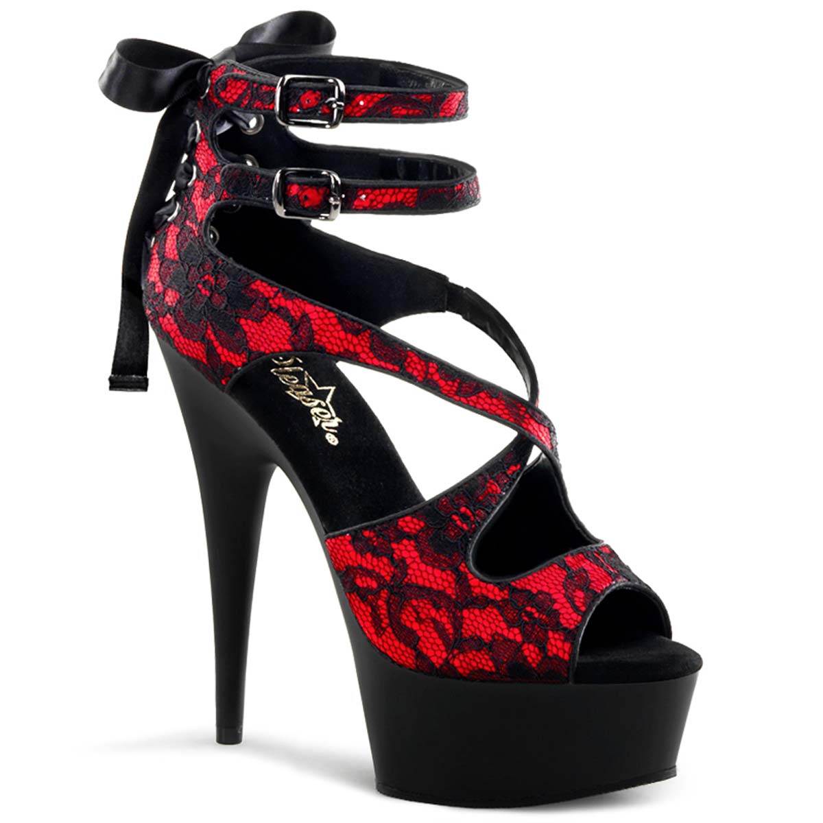 Pleaser Delight-678Lc - Red Satin-Lace/Black Matte in Sexy Heels ...