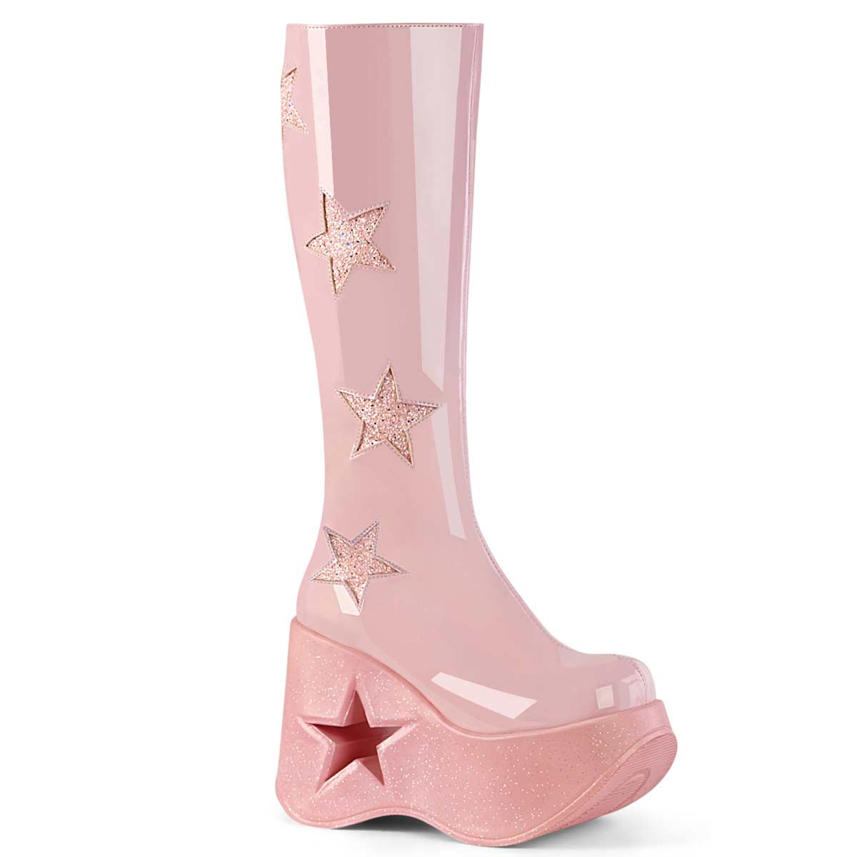 Pleaser Dynamite 218 Pink Patent Multi Gliter in Sexy Boots