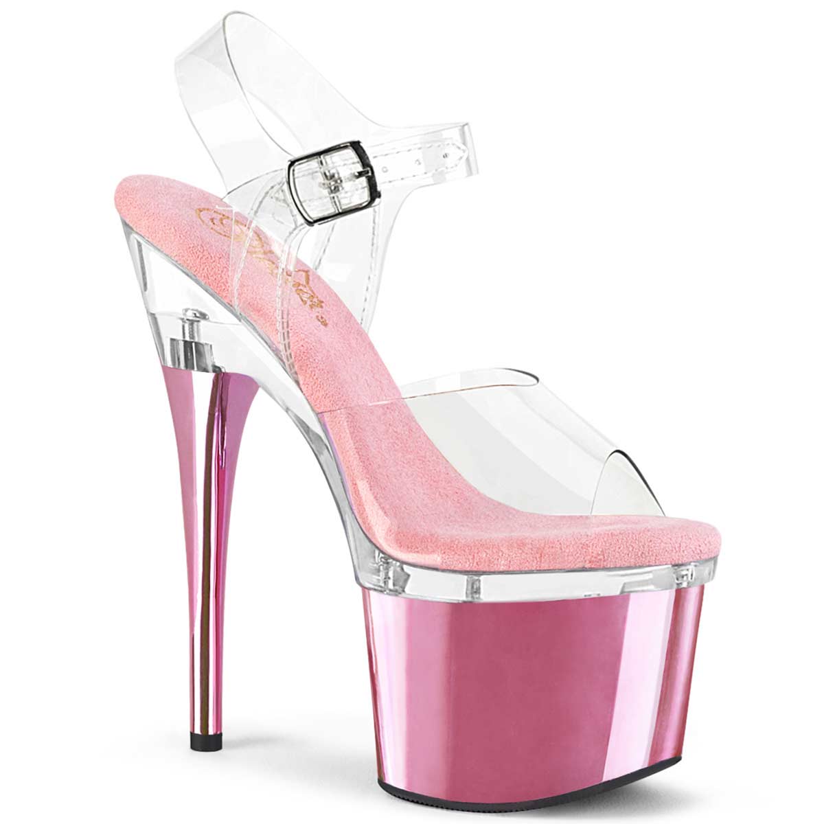 Pleaser Esteem 708 Clear Pink Chrome In Sexy Heels And Platforms 5455 3792