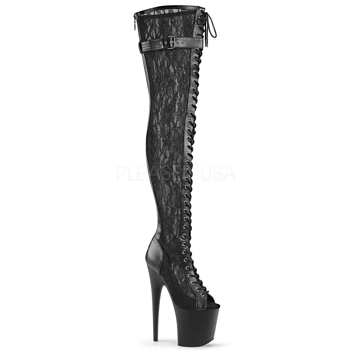 Pleaser Flamingo 3025ml Black Faux Leather Mesh Lace Matte In Sexy Boots 6389 5038