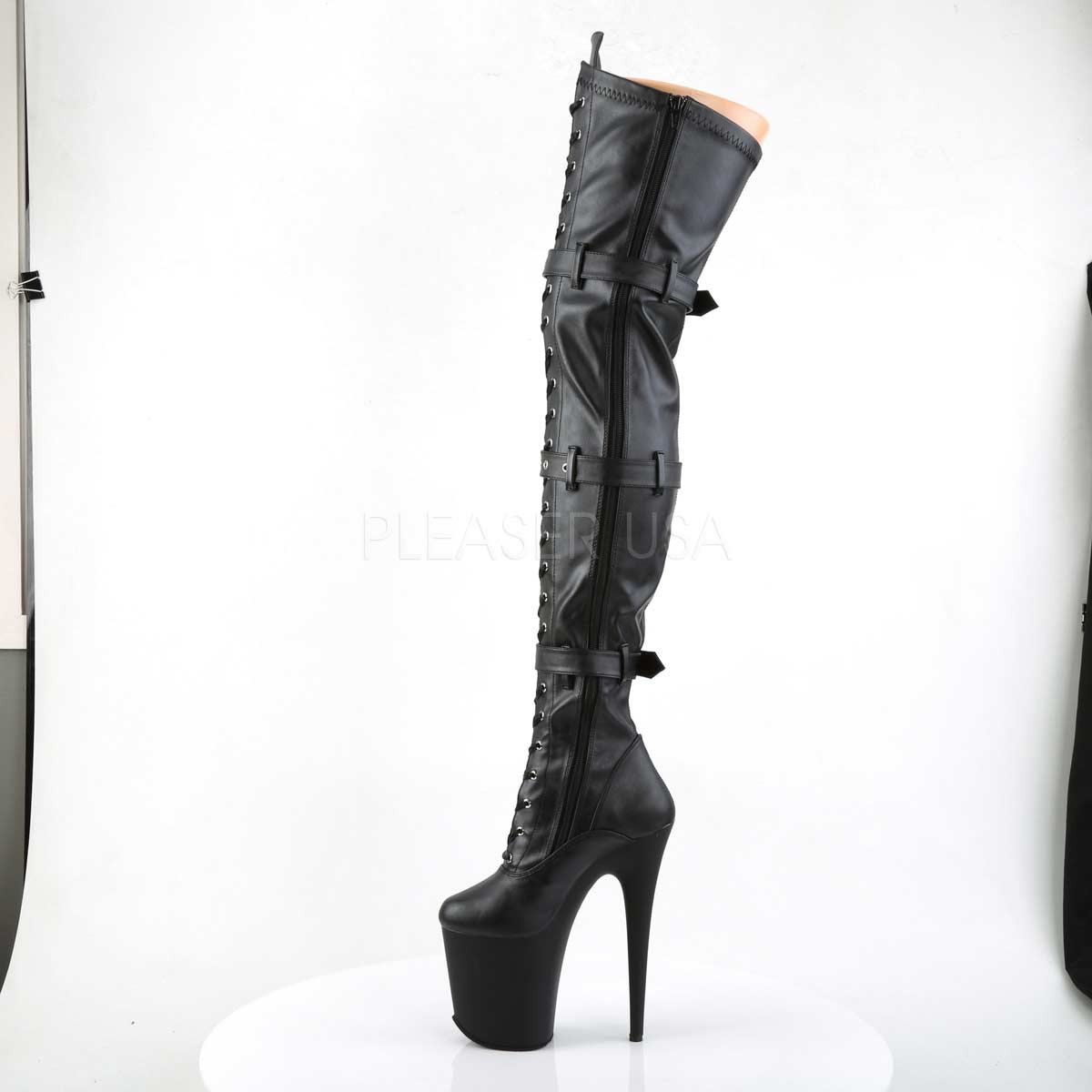 Pleaser Flamingo-3028 - Black Stretch Faux Leather Matte in Sexy Boots ...