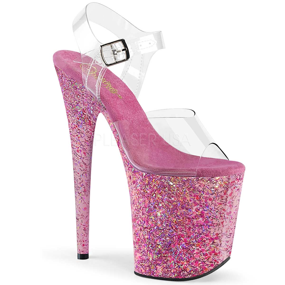 Pleaser Flamingo-808CF - Clear Pink Confetti in Sexy Heels & Platforms ...