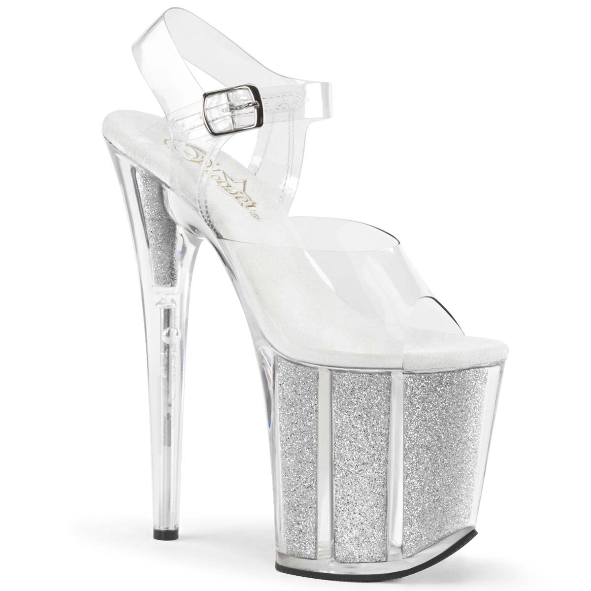 Pleaser FLAMINGO-808G - Clear Silver Glitter in Sexy Heels & Platforms ...