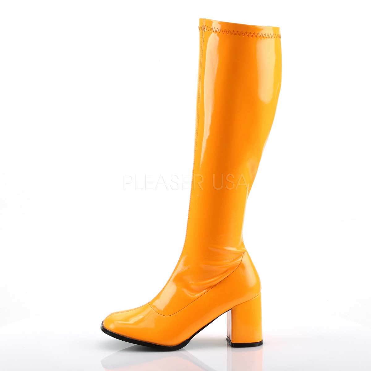 neon orange thigh high boots