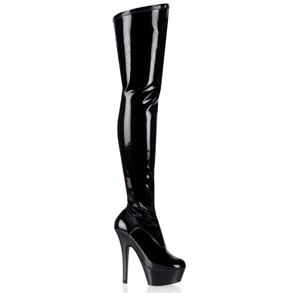 Pleaser Kiss 3000 Black Stretch Patent Black In Sexy Boots 89 95