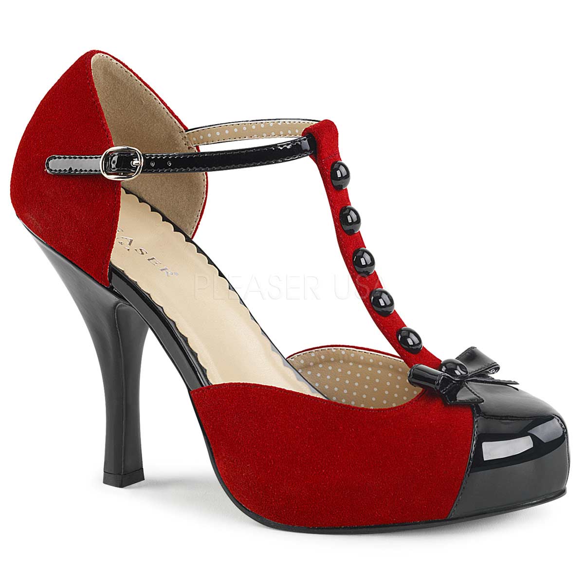 Pleaser Pinup-02 - Red Suede Black Patent in Sexy Heels & Platforms ...