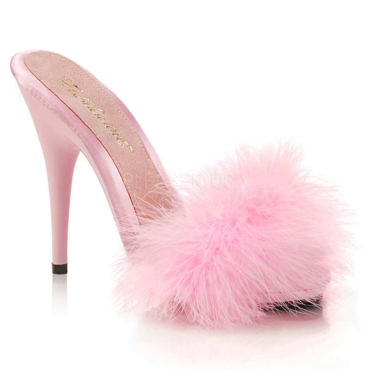 Pleaser Poise 501f Pink Satin Marabou Fur Pink In Sexy Heels