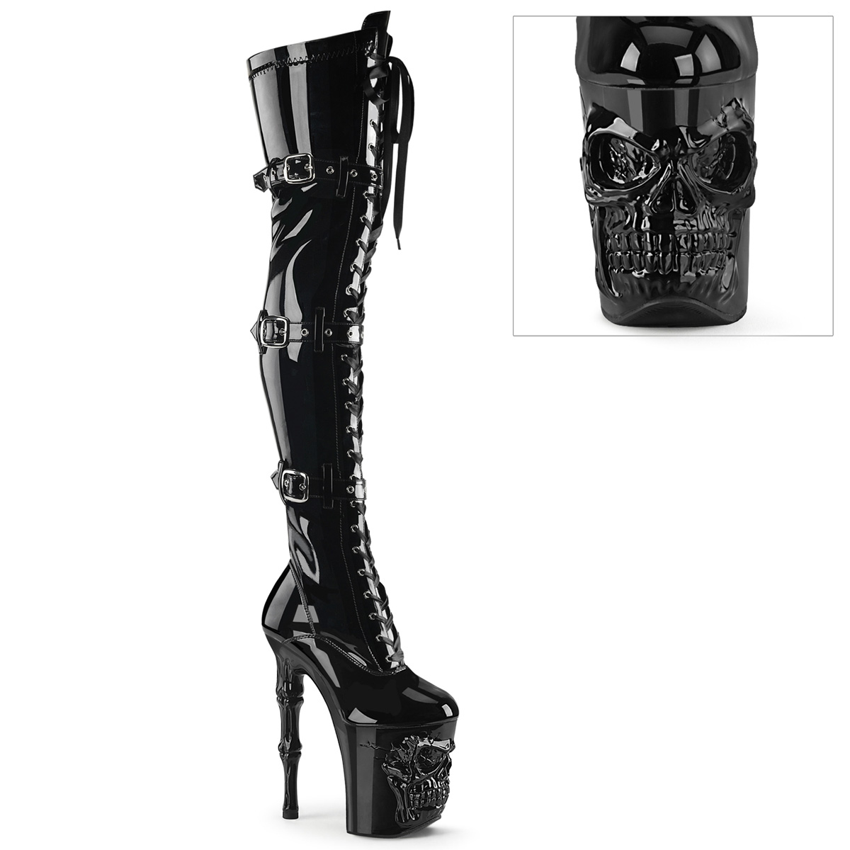 Pleaser Rapture-3028 - Black Stretch Patent in Sexy Boots - $124.95