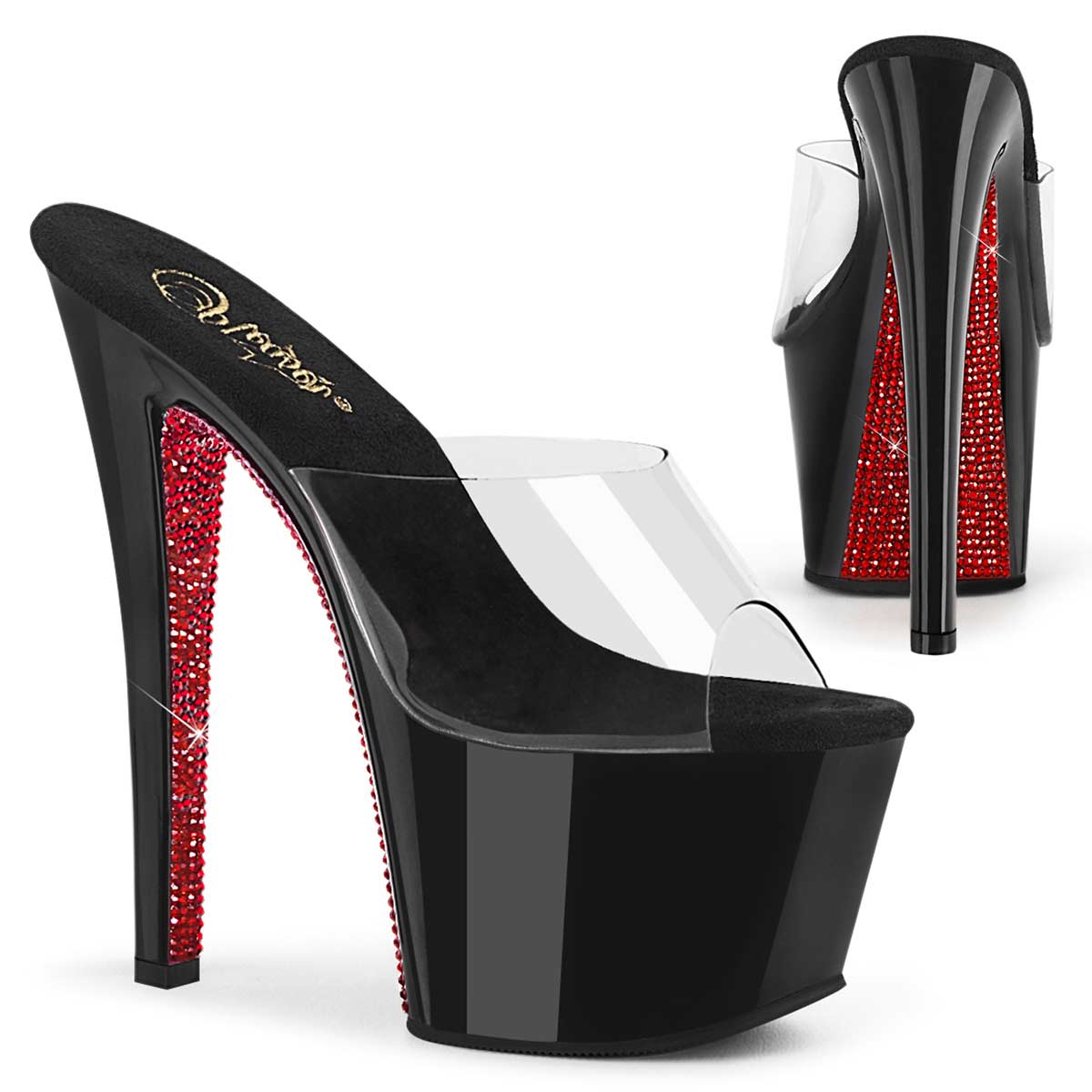 Pleaser Sky 301crs Clear Black Red Rhinestone In Sexy Heels