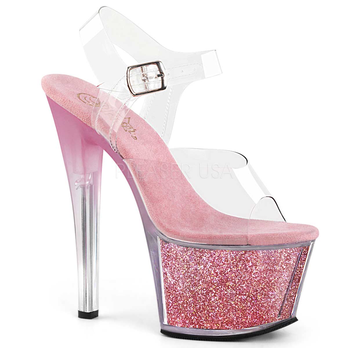 Pleaser Sky-308G-T - Clear Pink Multi Glitter Inserts in Sexy Heels ...