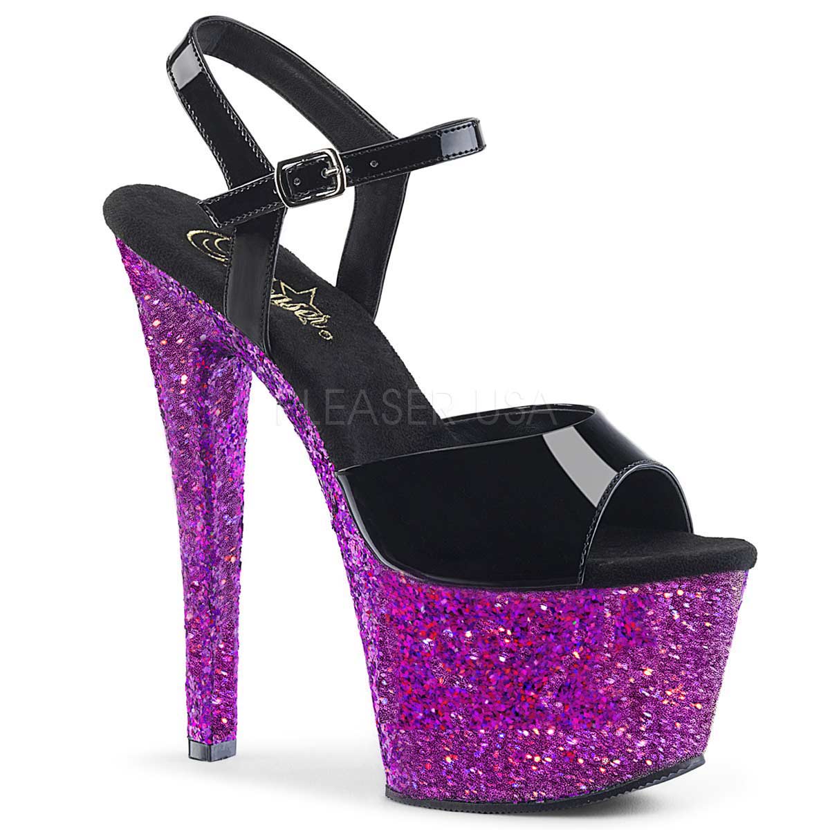 Pleaser Sky-309LG - Black Pat Purple Multi Glitter in Sexy Heels ...