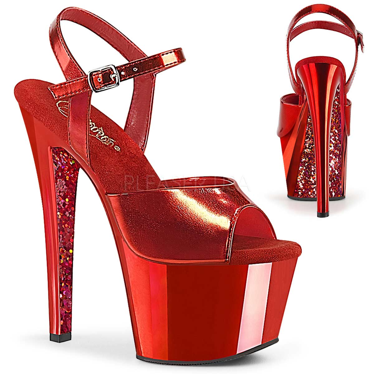 Pleaser Sky-309TTG - Red Metallic Pu Chrome Glitter in Sexy Heels ...