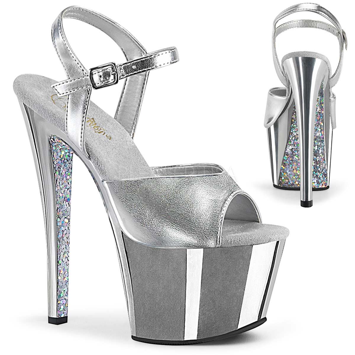 Pleaser Sky-309TTG - Silver Metallic Pu Chrome Glitter in Sexy Heels ...