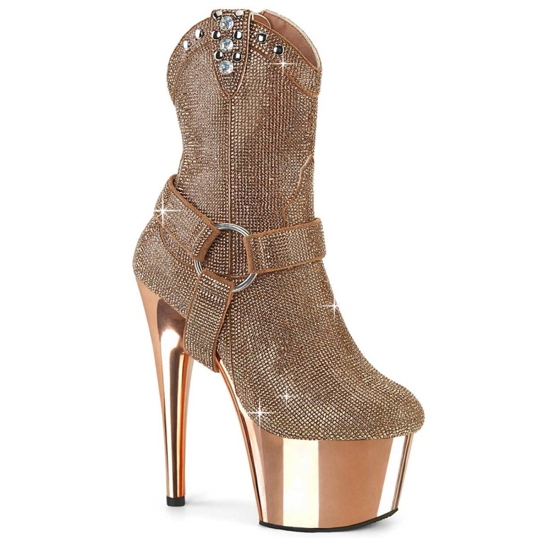 Pleaser Adore-1029CHRS - Rose Gold Rhinestones Chrome in Sexy Boots -  $142.95