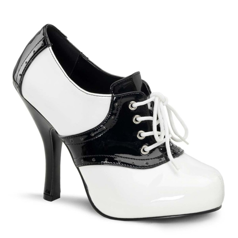 Black and cheap white saddle heels